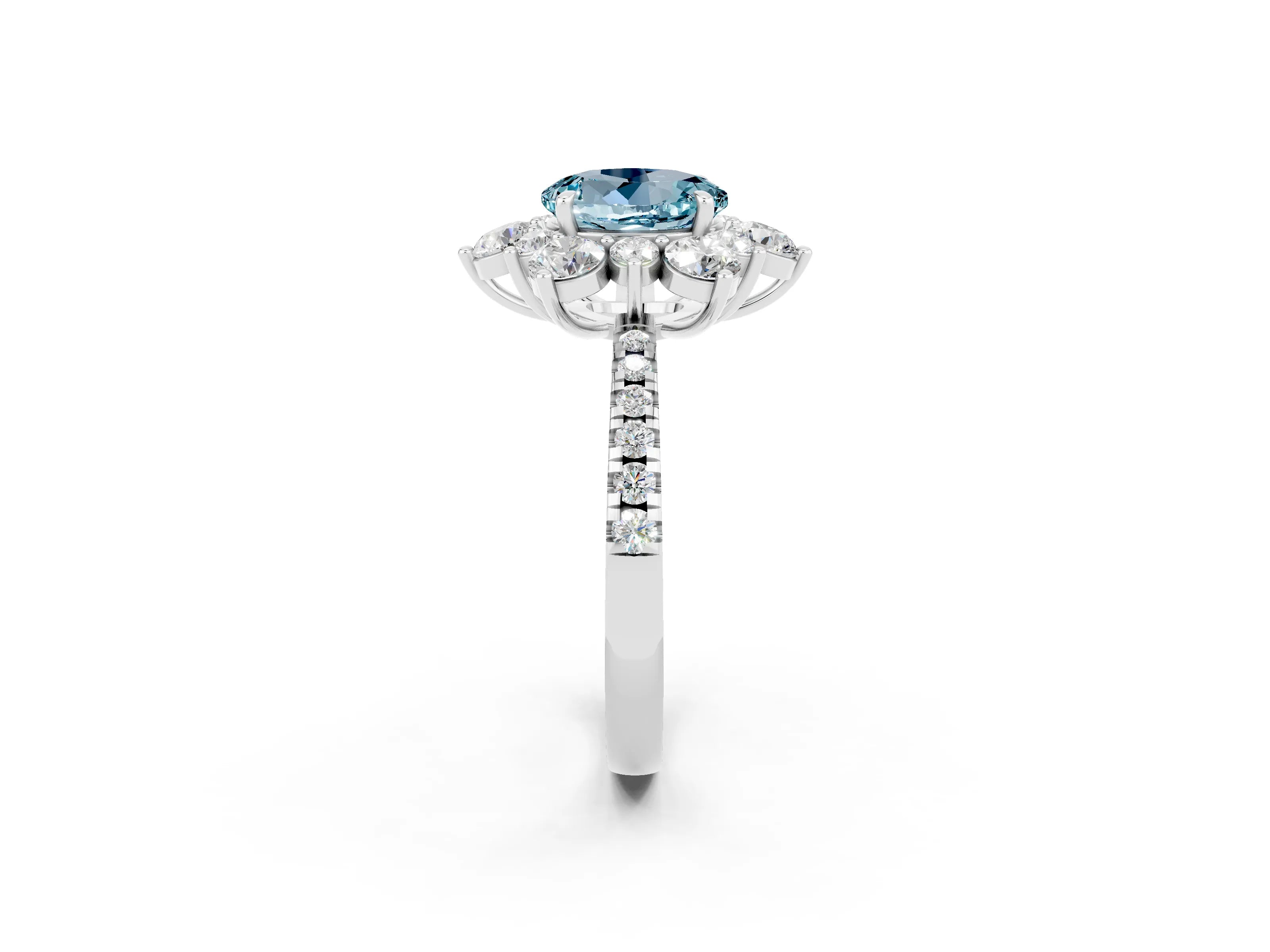 White gold Round Cut Cut Diamond Floral Halo Pave Band with Prong Setting_2