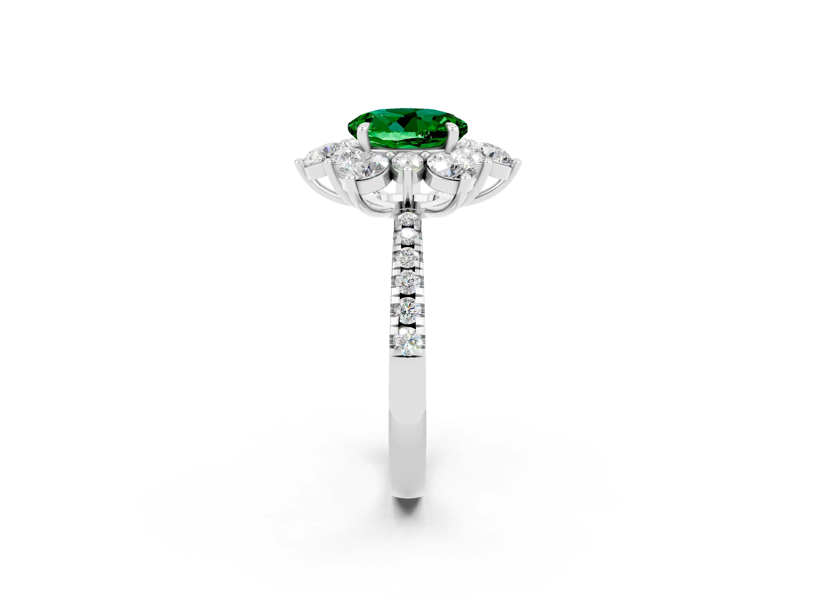 White gold Round Cut Cut Diamond Floral Halo Pave Band with Prong Setting_2