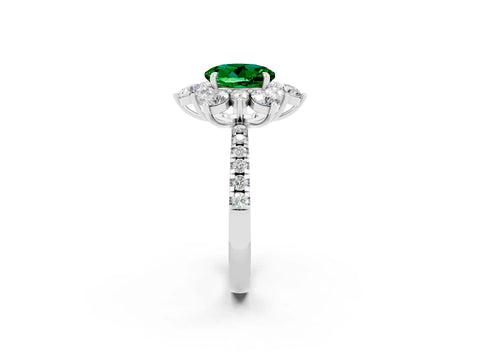 White gold Round Cut Cut Diamond Floral Halo Pave Band with Prong Setting_2