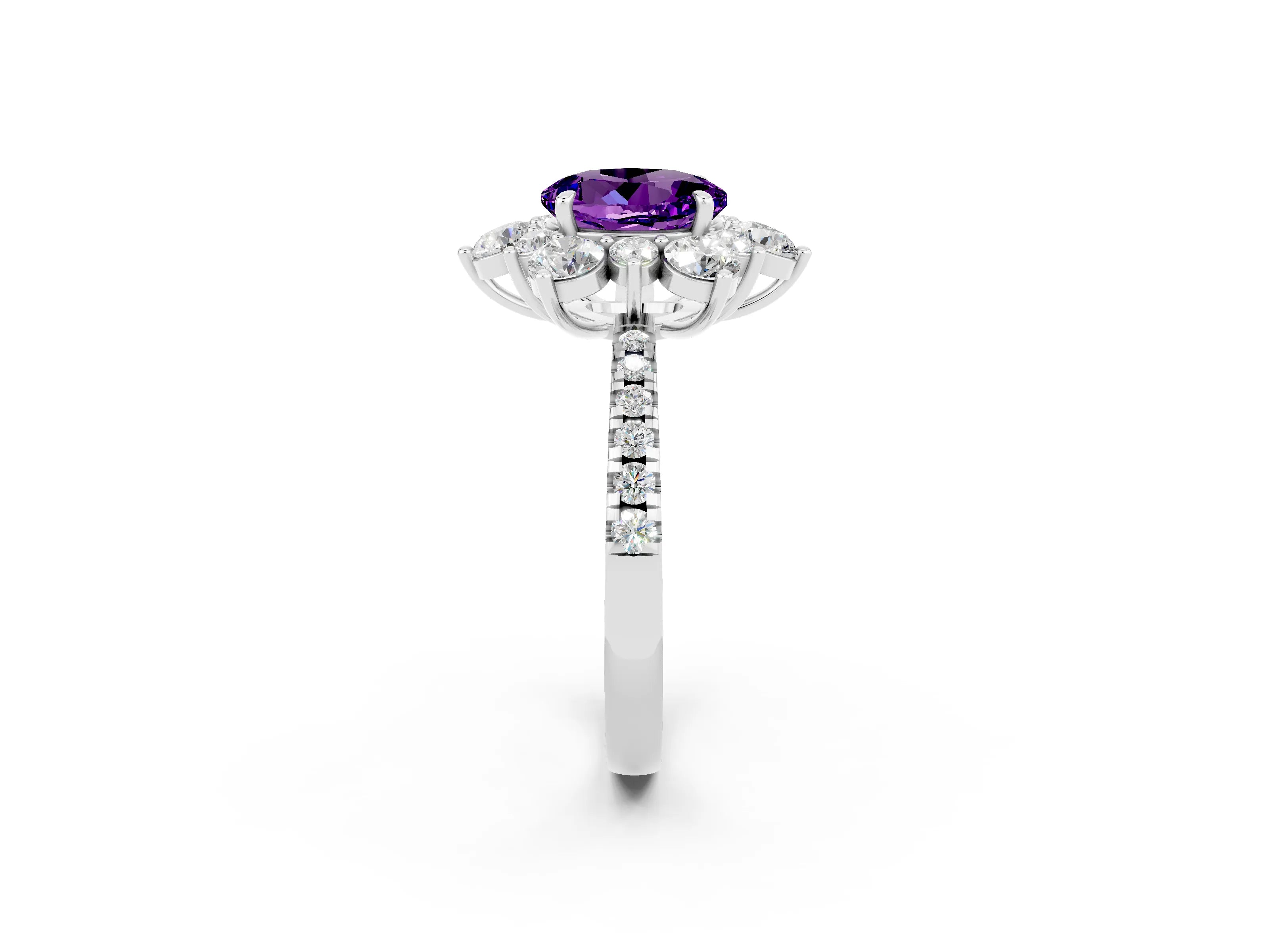 White gold Round Cut Cut Diamond Floral Halo Pave Band with Prong Setting_2