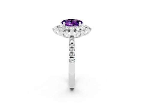 White gold Round Cut Cut Diamond Floral Halo Pave Band with Prong Setting_2