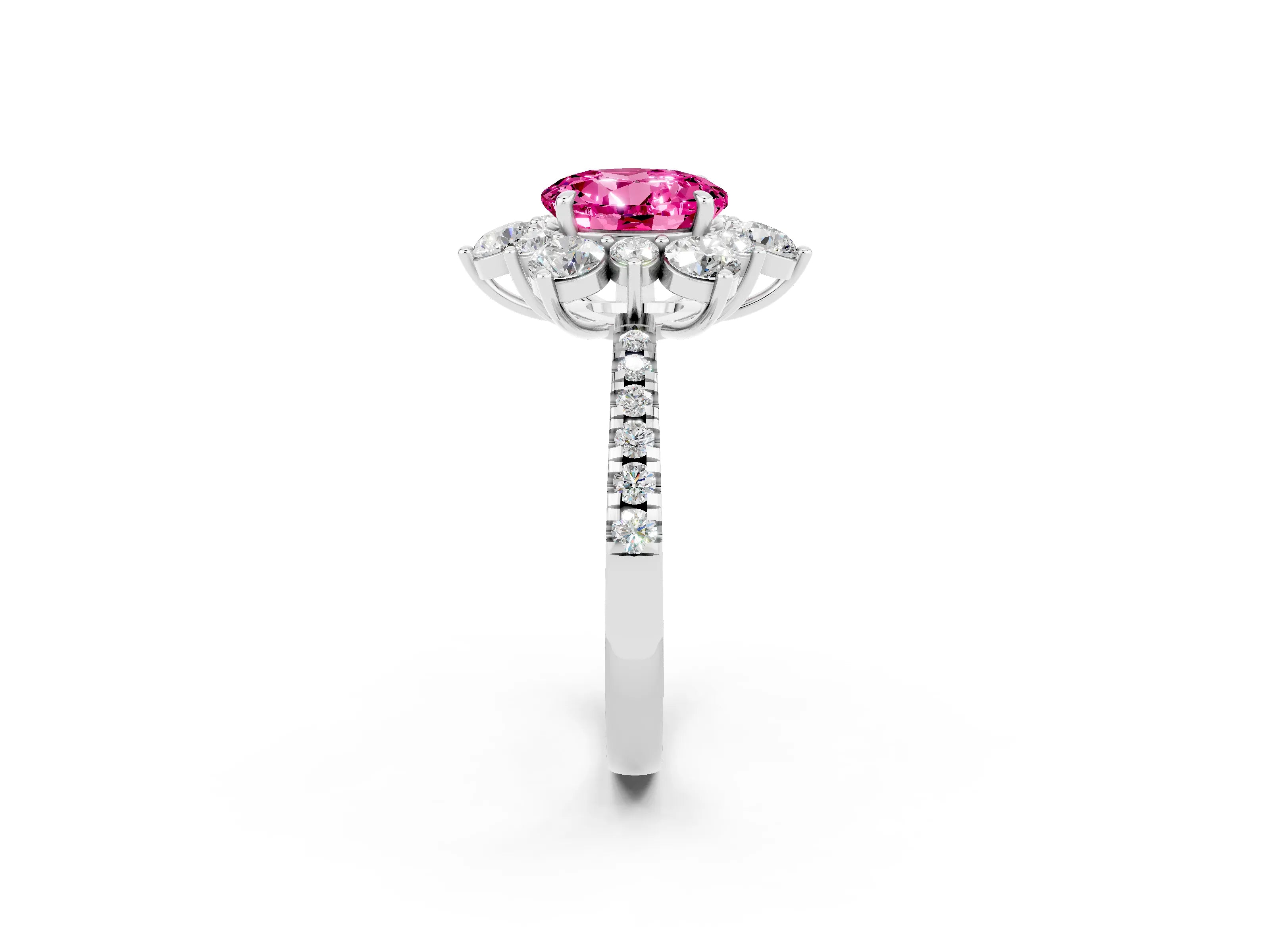 White gold Round Cut Cut Diamond Floral Halo Pave Band with Prong Setting_2