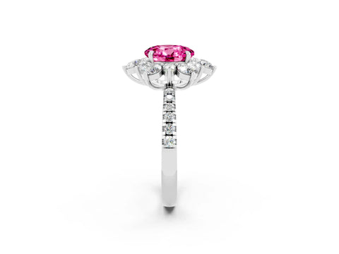 White gold Round Cut Cut Diamond Floral Halo Pave Band with Prong Setting_2