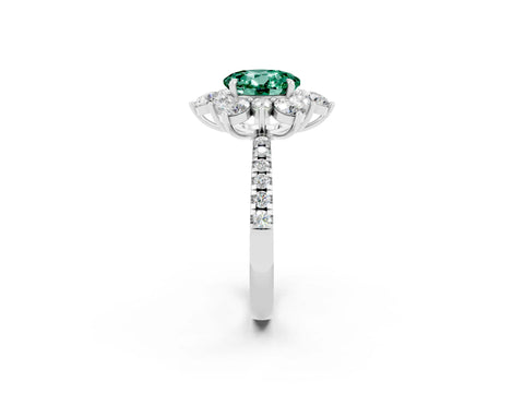 White gold Round Cut Cut Diamond Floral Halo Pave Band with Prong Setting_2