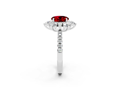 White gold Round Cut Cut Diamond Floral Halo Pave Band with Prong Setting_2