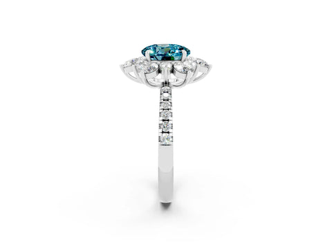 White gold Round Cut Cut Diamond Floral Halo Pave Band with Prong Setting_2