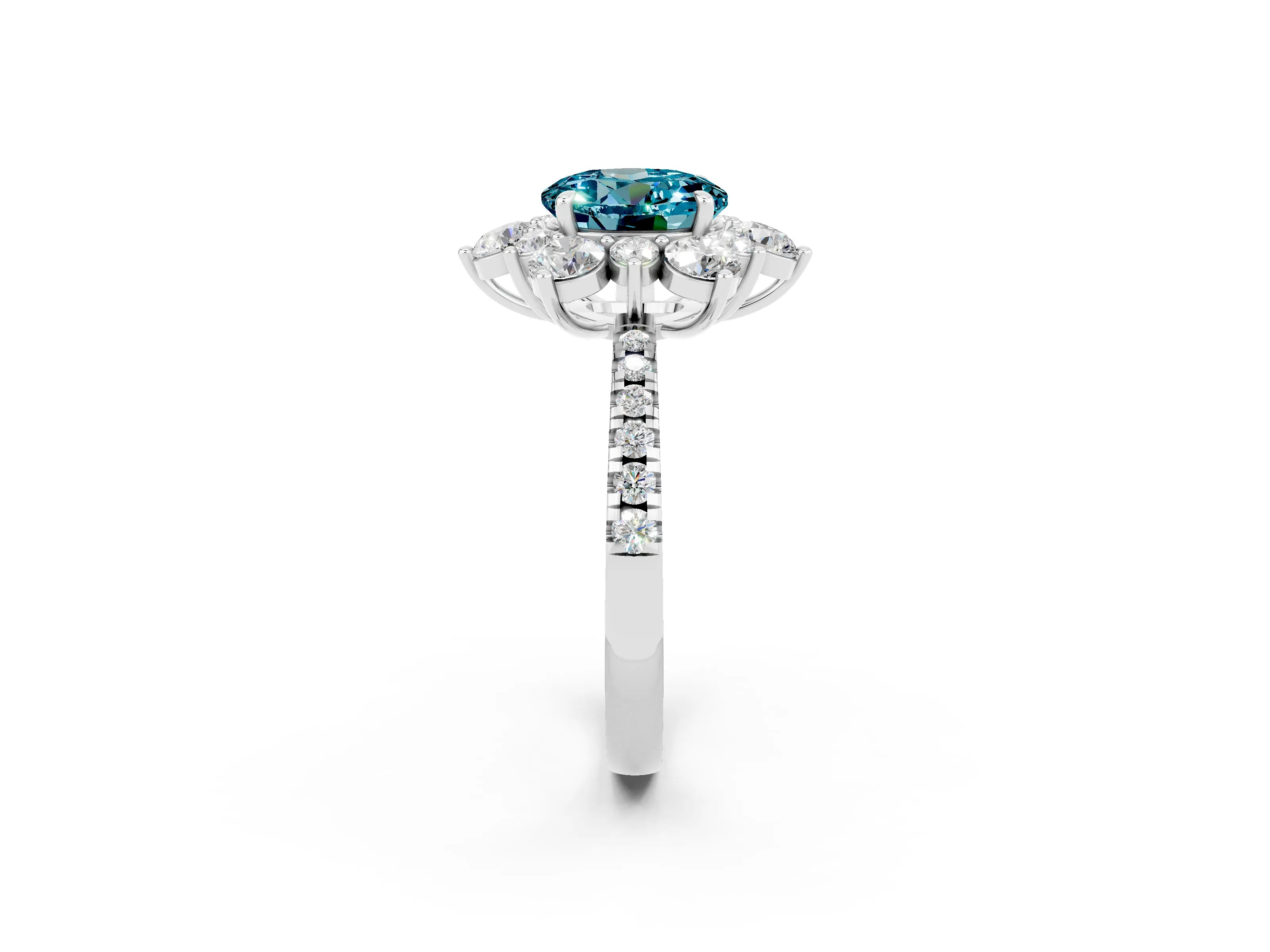 White gold Round Cut Cut Diamond Floral Halo Pave Band with Prong Setting_2