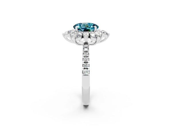 Silver Round Cut Cut Diamond Floral Halo Pave Band with Prong Setting