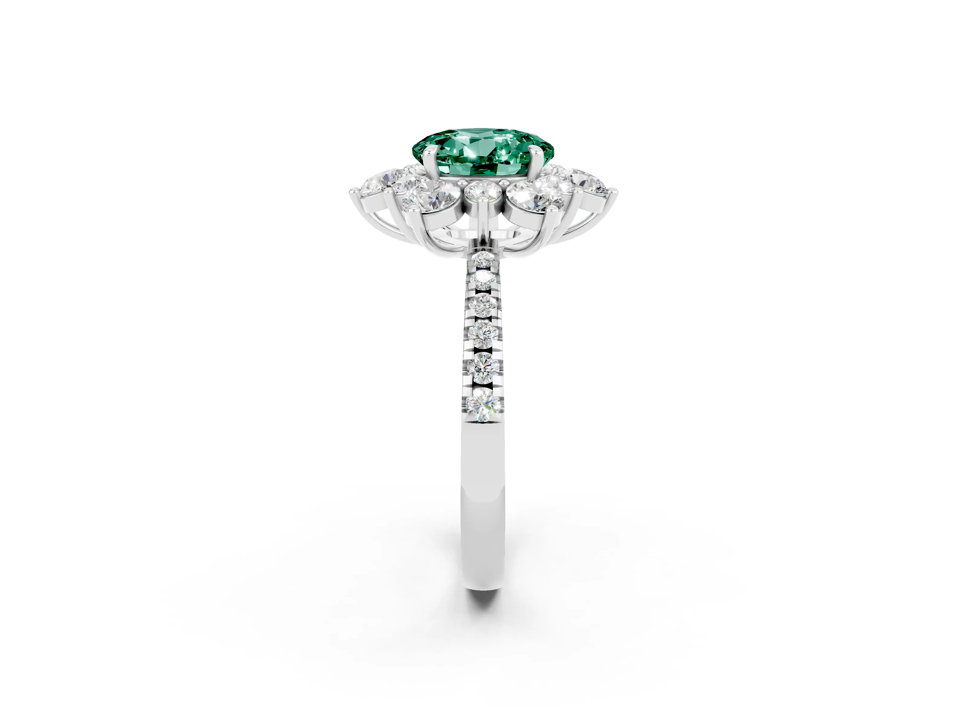 White gold Round Cut Cut Diamond Floral Halo Pave Band with Prong Setting_2