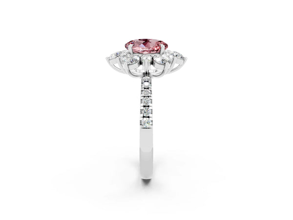 White gold Round Cut Cut Diamond Floral Halo Pave Band with Prong Setting
