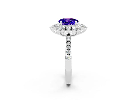White gold Round Cut Cut Diamond Floral Halo Pave Band with Prong Setting_2