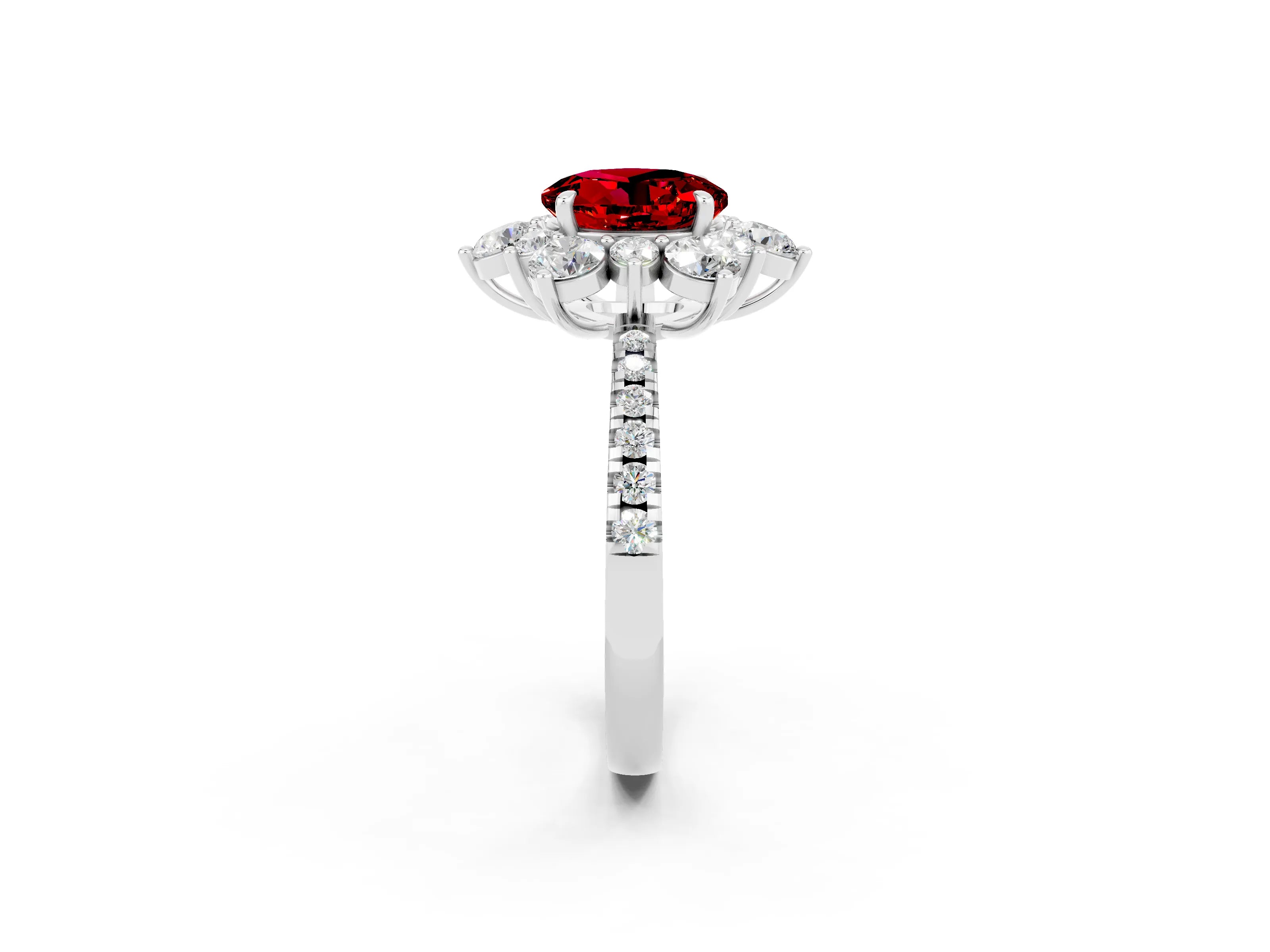 White gold Round Cut Cut Diamond Floral Halo Pave Band with Prong Setting_2
