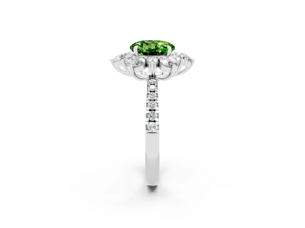 Silver Round Cut Cut Diamond Floral Halo Pave Band with Prong Setting