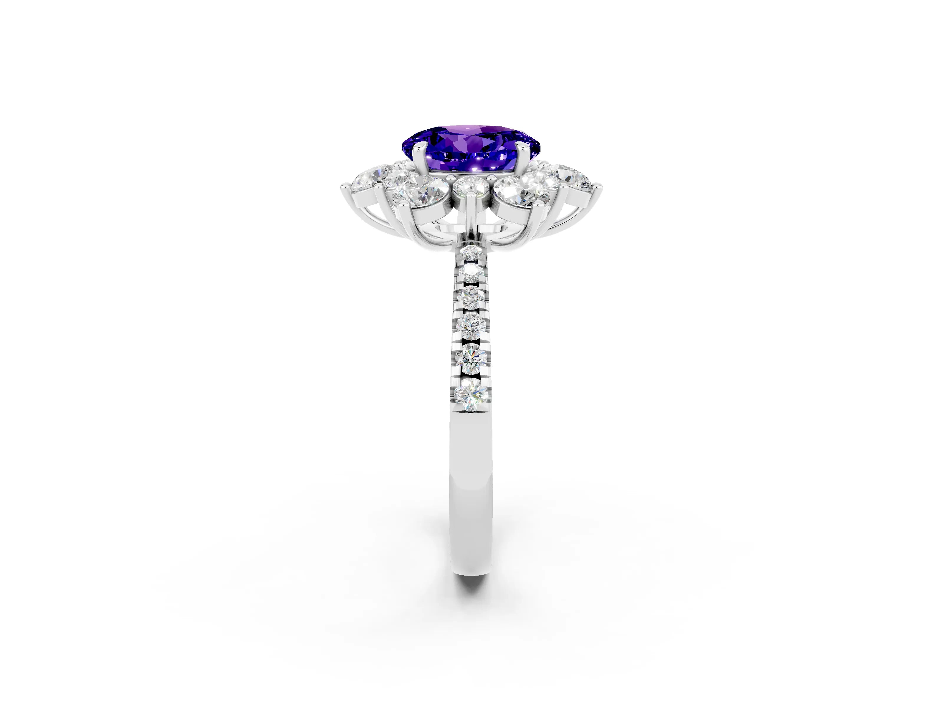 White gold Round Cut Cut Diamond Floral Halo Pave Band with Prong Setting_2