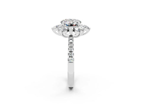 White gold Round Cut Cut Diamond Floral Halo Pave Band with Prong Setting_2