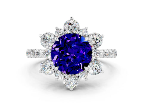 White gold Round Cut Cut Diamond Floral Halo Pave Band with Prong Setting