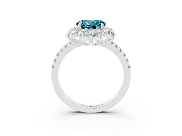Silver Round Cut Cut Diamond Floral Halo Pave Band with Prong Setting