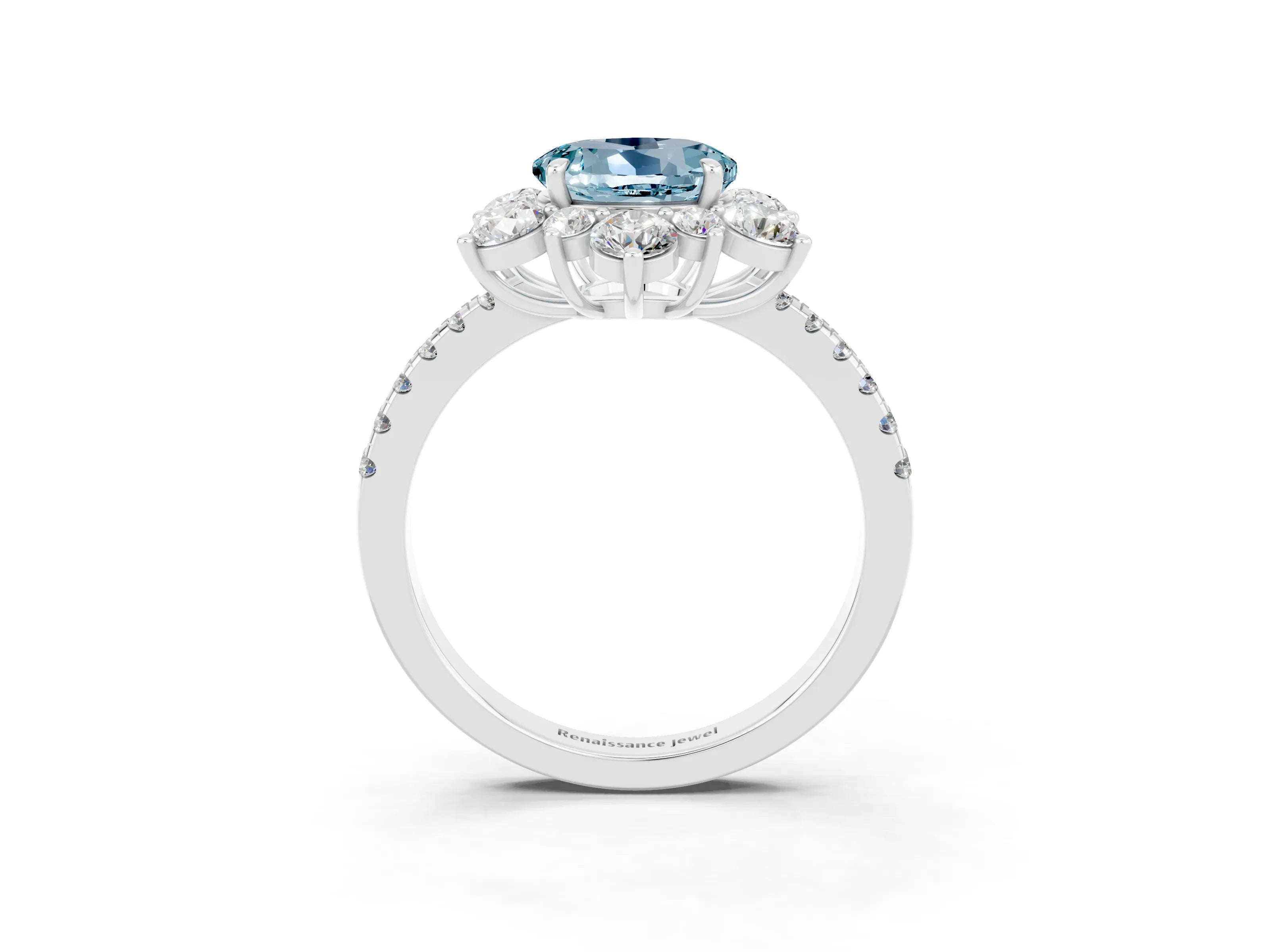 White gold Round Cut Cut Diamond Floral Halo Pave Band with Prong Setting_3