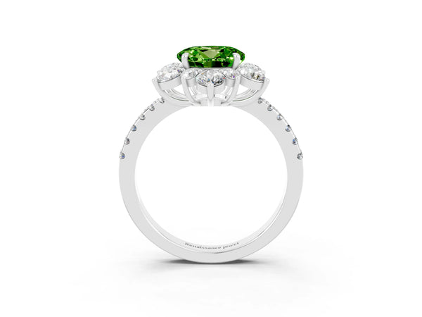 Silver Round Cut Cut Diamond Floral Halo Pave Band with Prong Setting