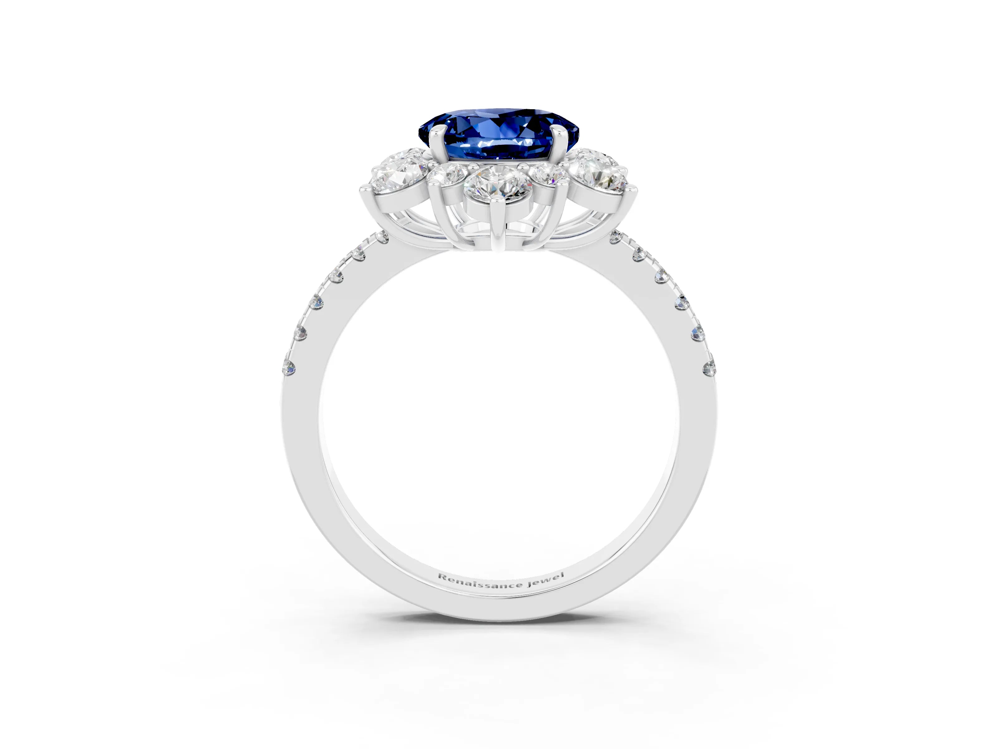 White gold Round Cut Cut Diamond Floral Halo Pave Band with Prong Setting_3