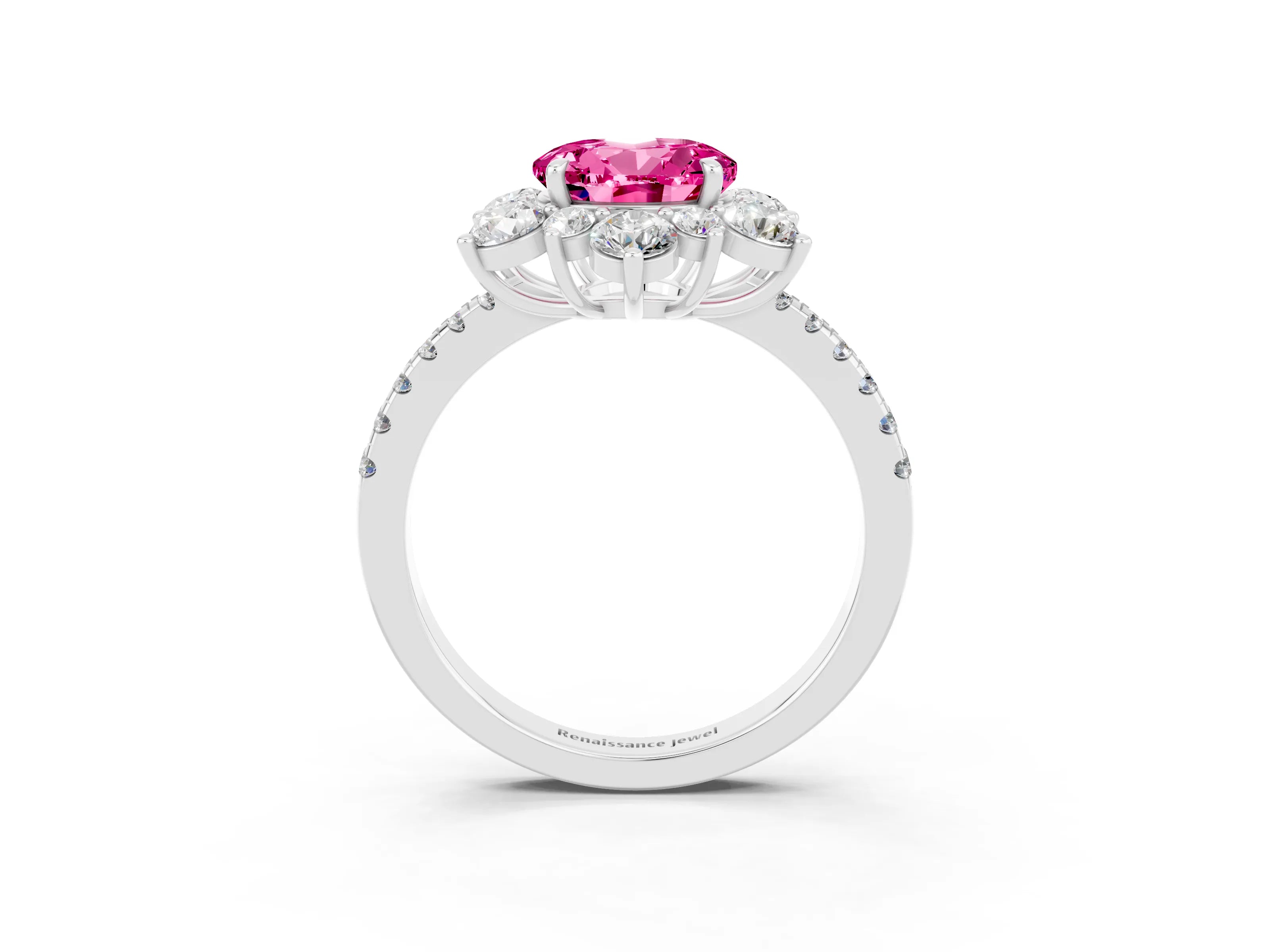 White gold Round Cut Cut Diamond Floral Halo Pave Band with Prong Setting_3