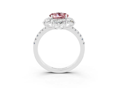 White gold Round Cut Cut Diamond Floral Halo Pave Band with Prong Setting_3