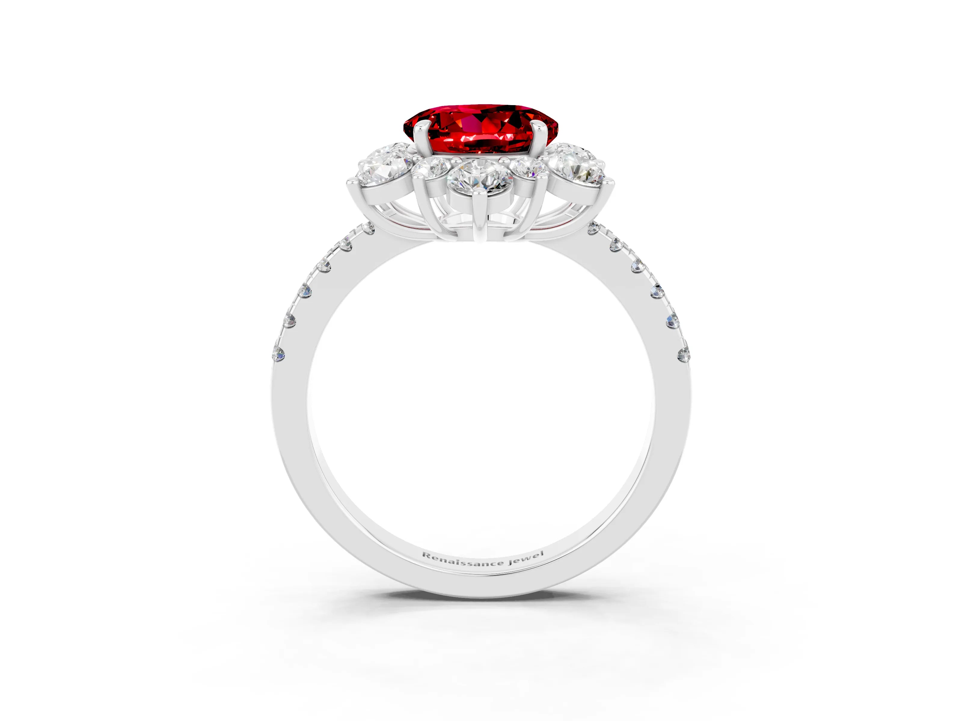 White gold Round Cut Cut Diamond Floral Halo Pave Band with Prong Setting_3