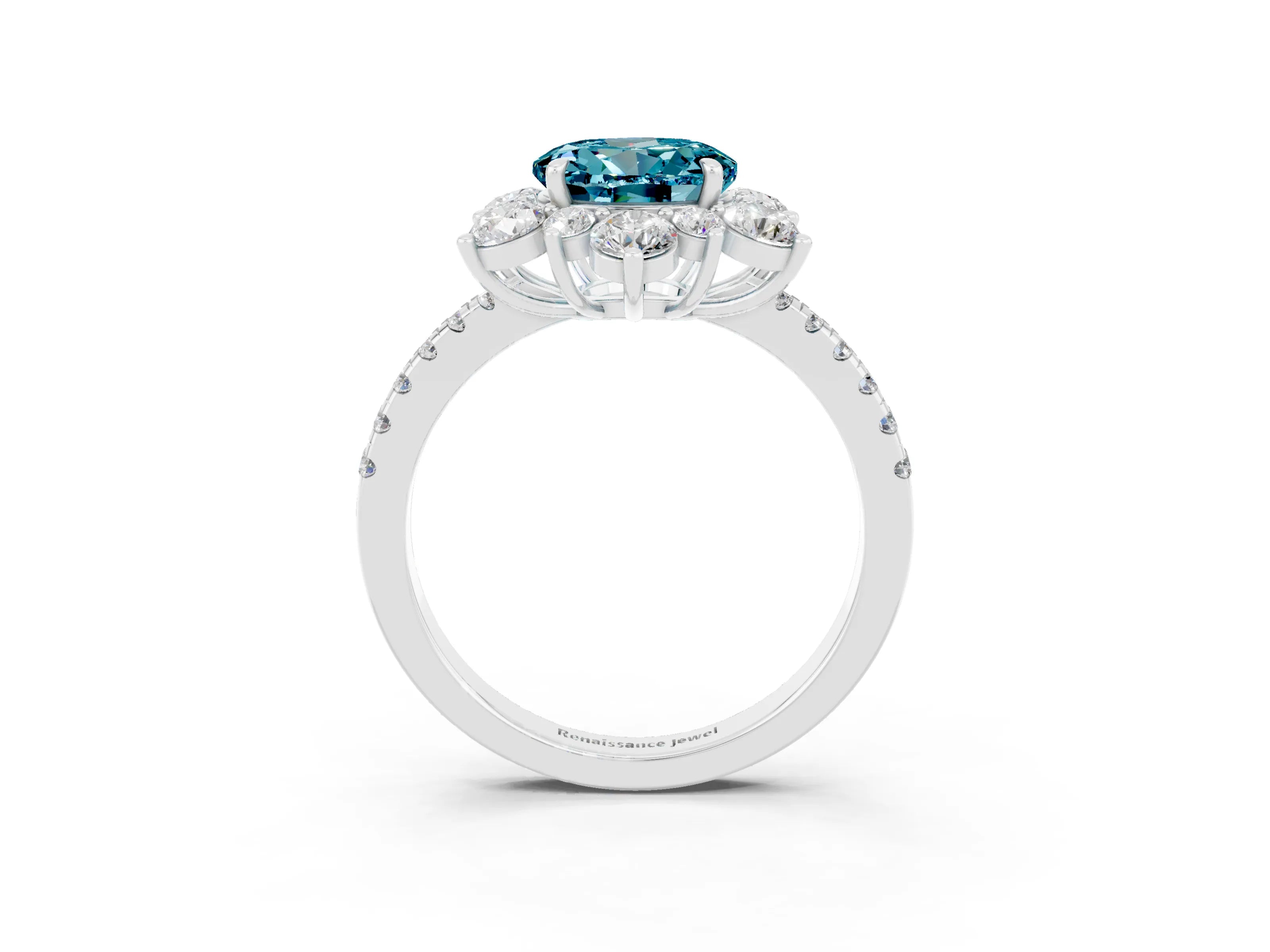 White gold Round Cut Cut Diamond Floral Halo Pave Band with Prong Setting_3