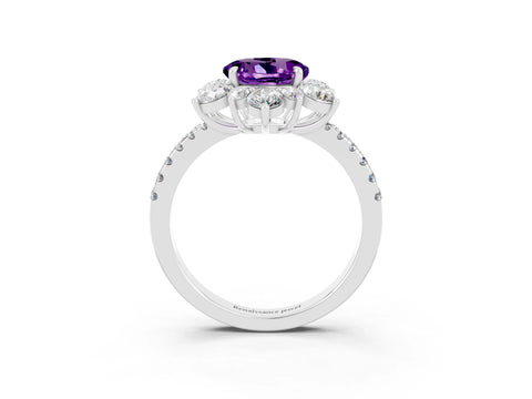White gold Round Cut Cut Diamond Floral Halo Pave Band with Prong Setting_3