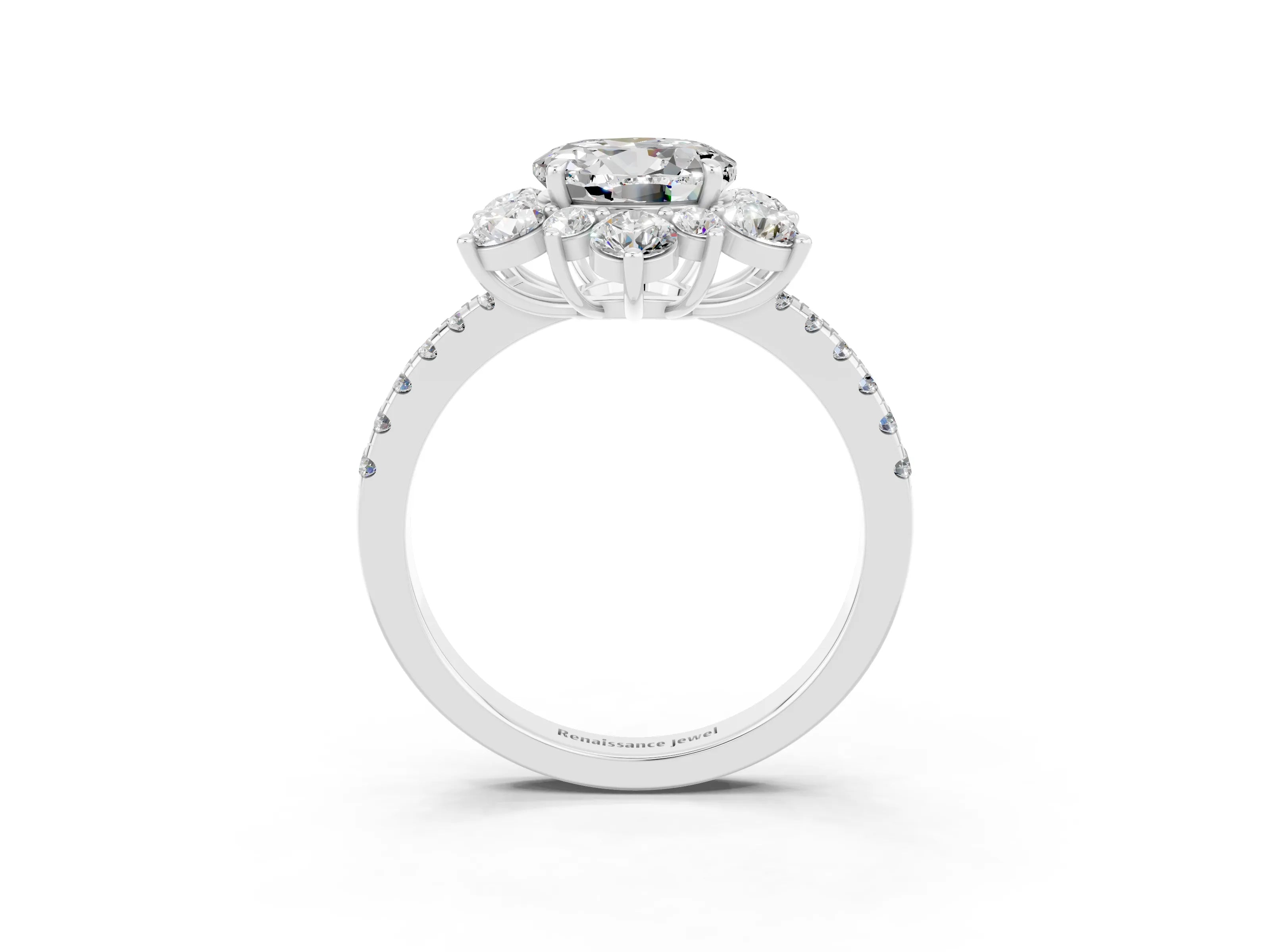 White gold Round Cut Cut Diamond Floral Halo Pave Band with Prong Setting_3