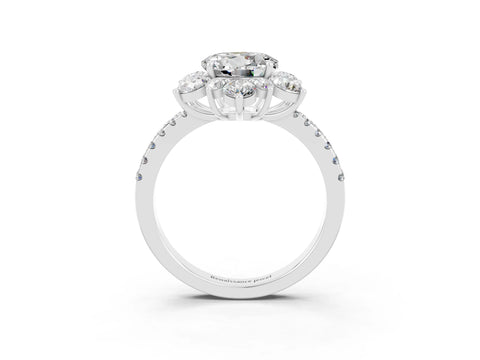 White gold Round Cut Cut Diamond Floral Halo Pave Band with Prong Setting_3