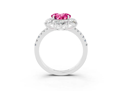 White gold Round Cut Cut Diamond Floral Halo Pave Band with Prong Setting_3
