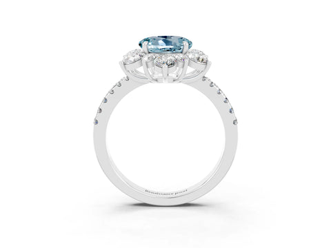 White gold Round Cut Cut Diamond Floral Halo Pave Band with Prong Setting_3