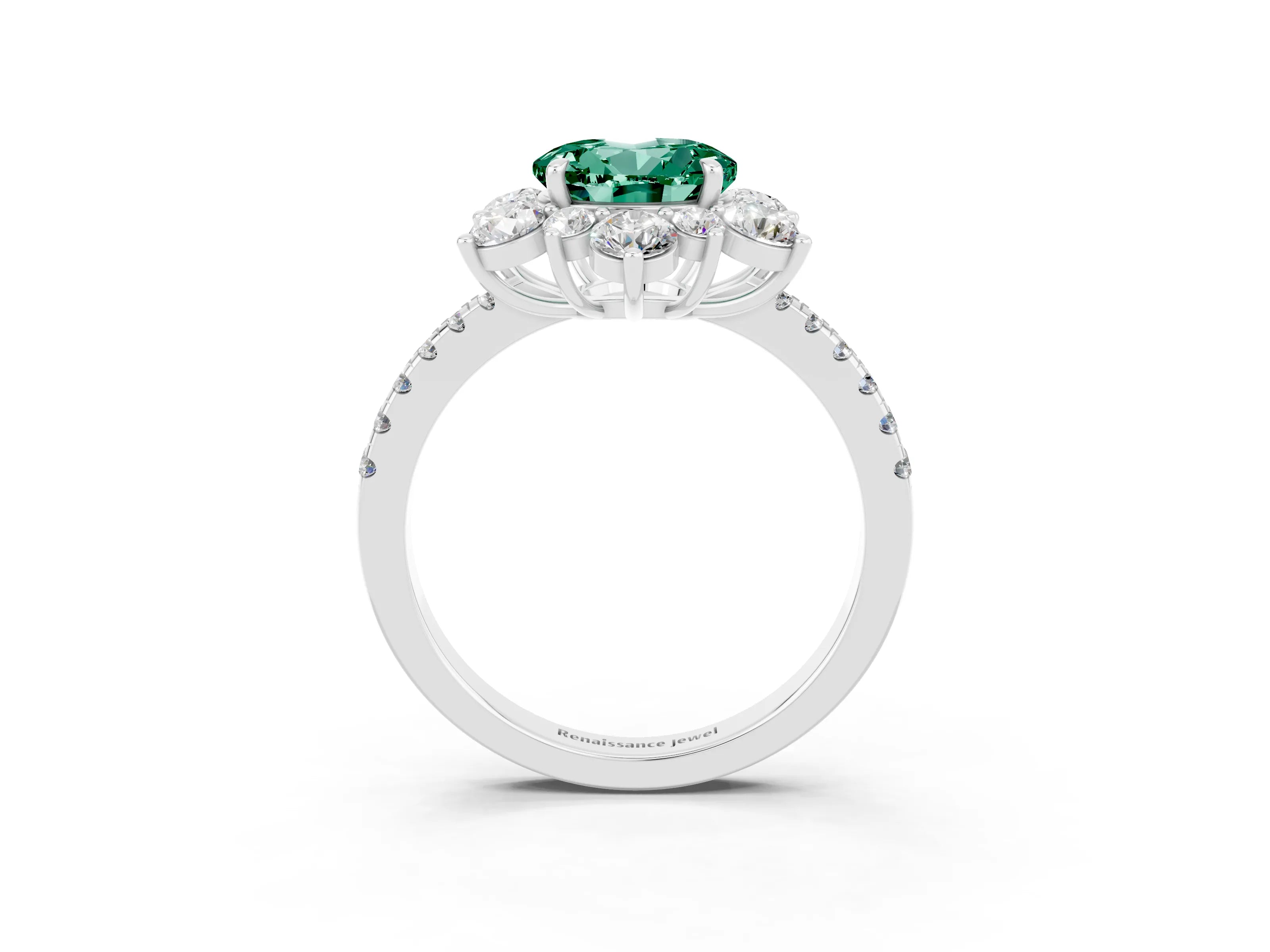 White gold Round Cut Cut Diamond Floral Halo Pave Band with Prong Setting_3