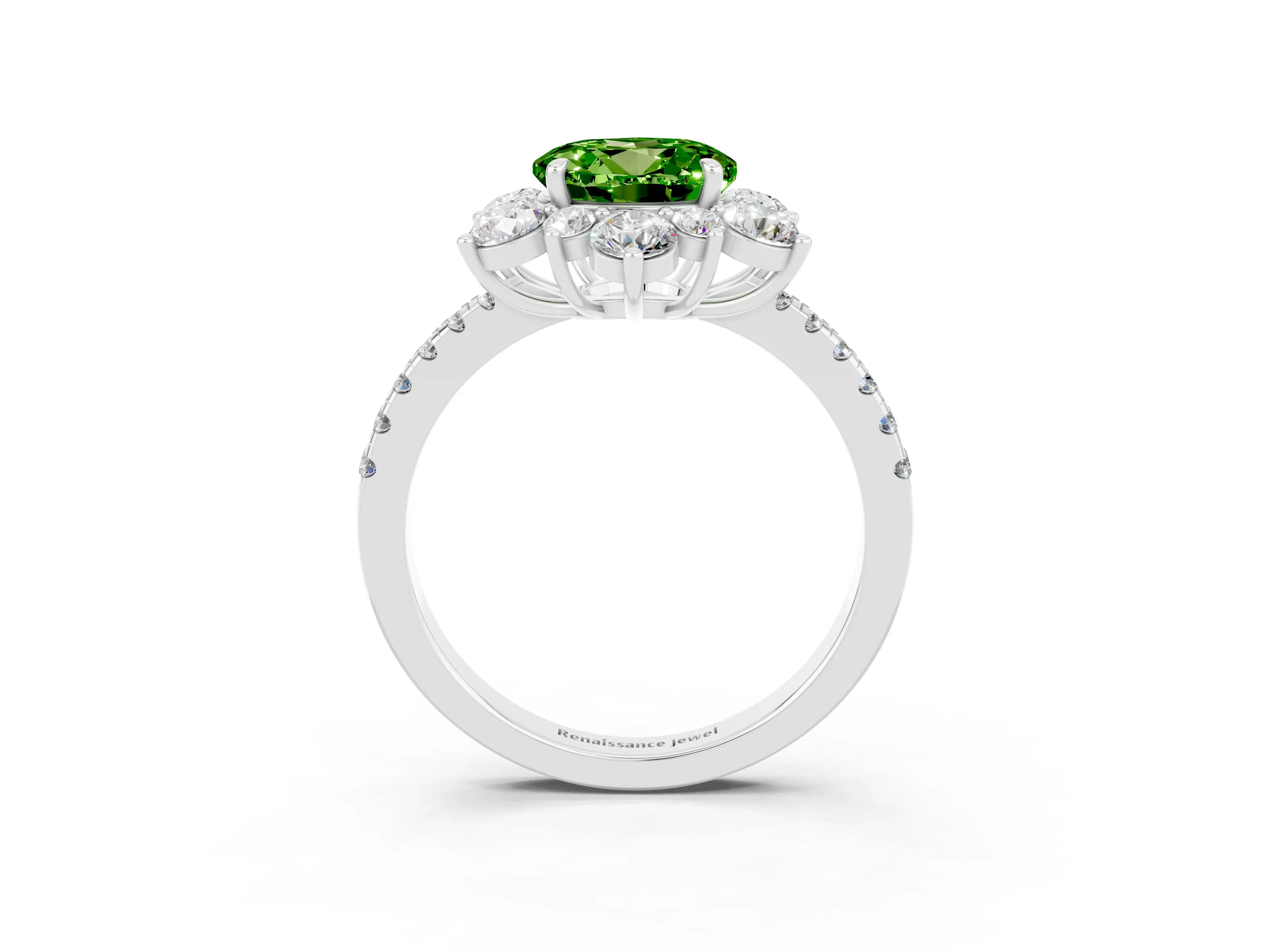 White gold Round Cut Cut Diamond Floral Halo Pave Band with Prong Setting_3