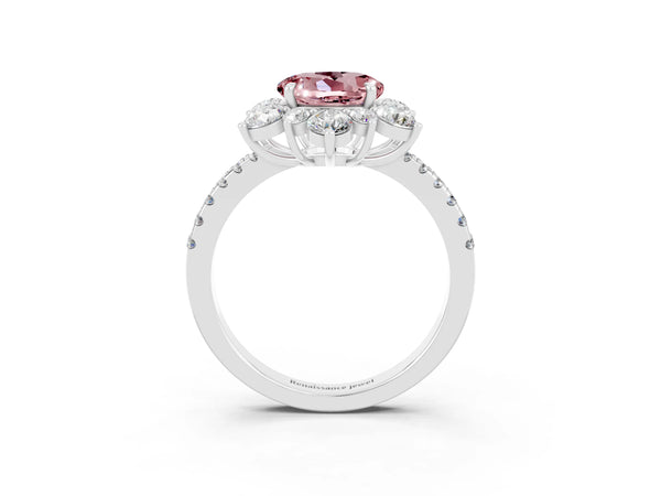 Platinum Round Cut Cut Diamond Floral Halo Pave Band with Prong Setting