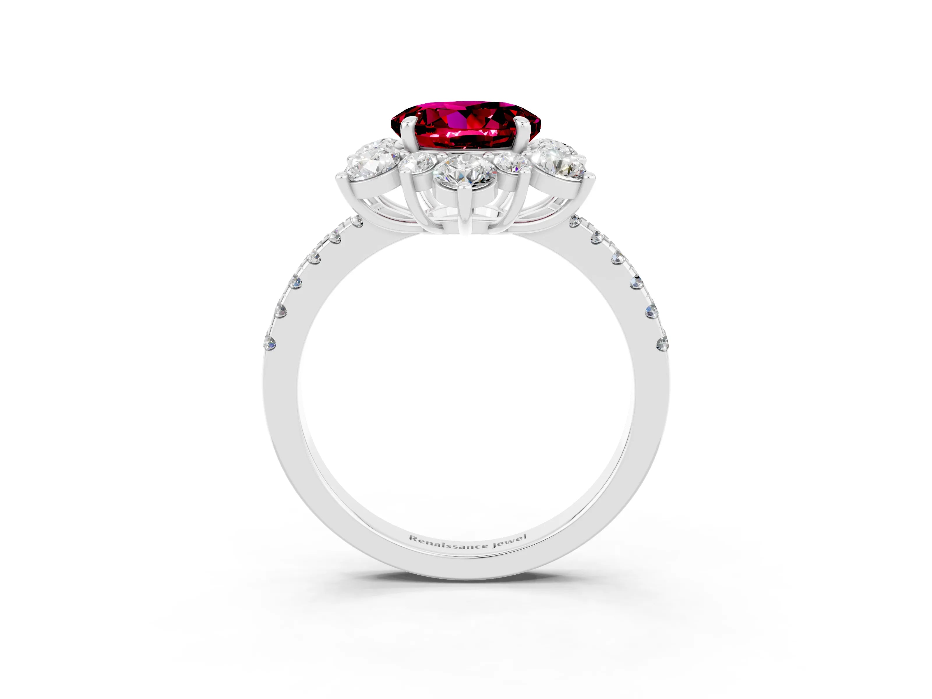 White gold Round Cut Cut Diamond Floral Halo Pave Band with Prong Setting_3