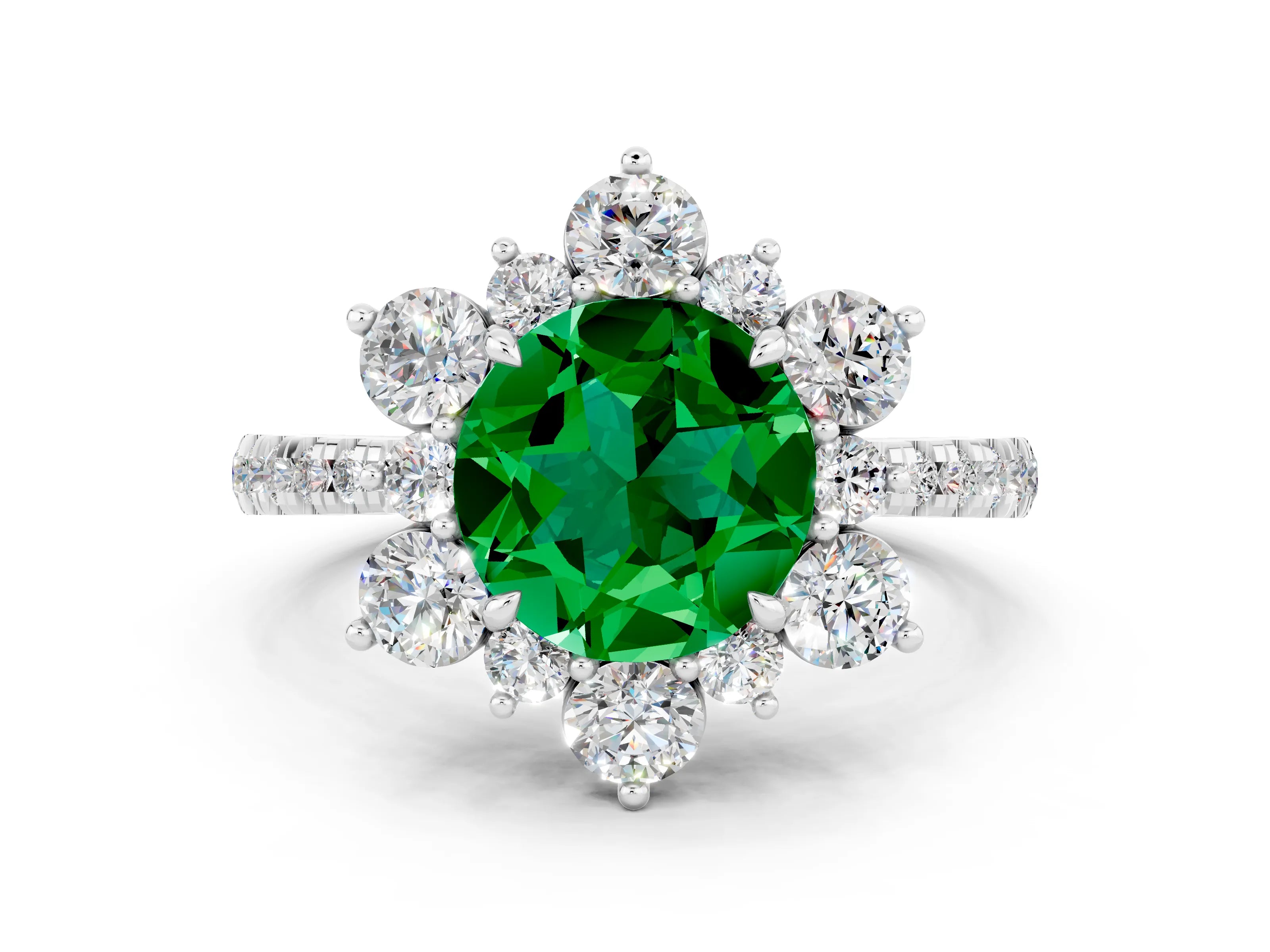 White gold Round Cut Cut Diamond Floral Halo Pave Band with Prong Setting