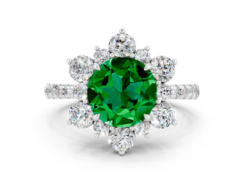 White gold Round Cut Cut Diamond Floral Halo Pave Band with Prong Setting