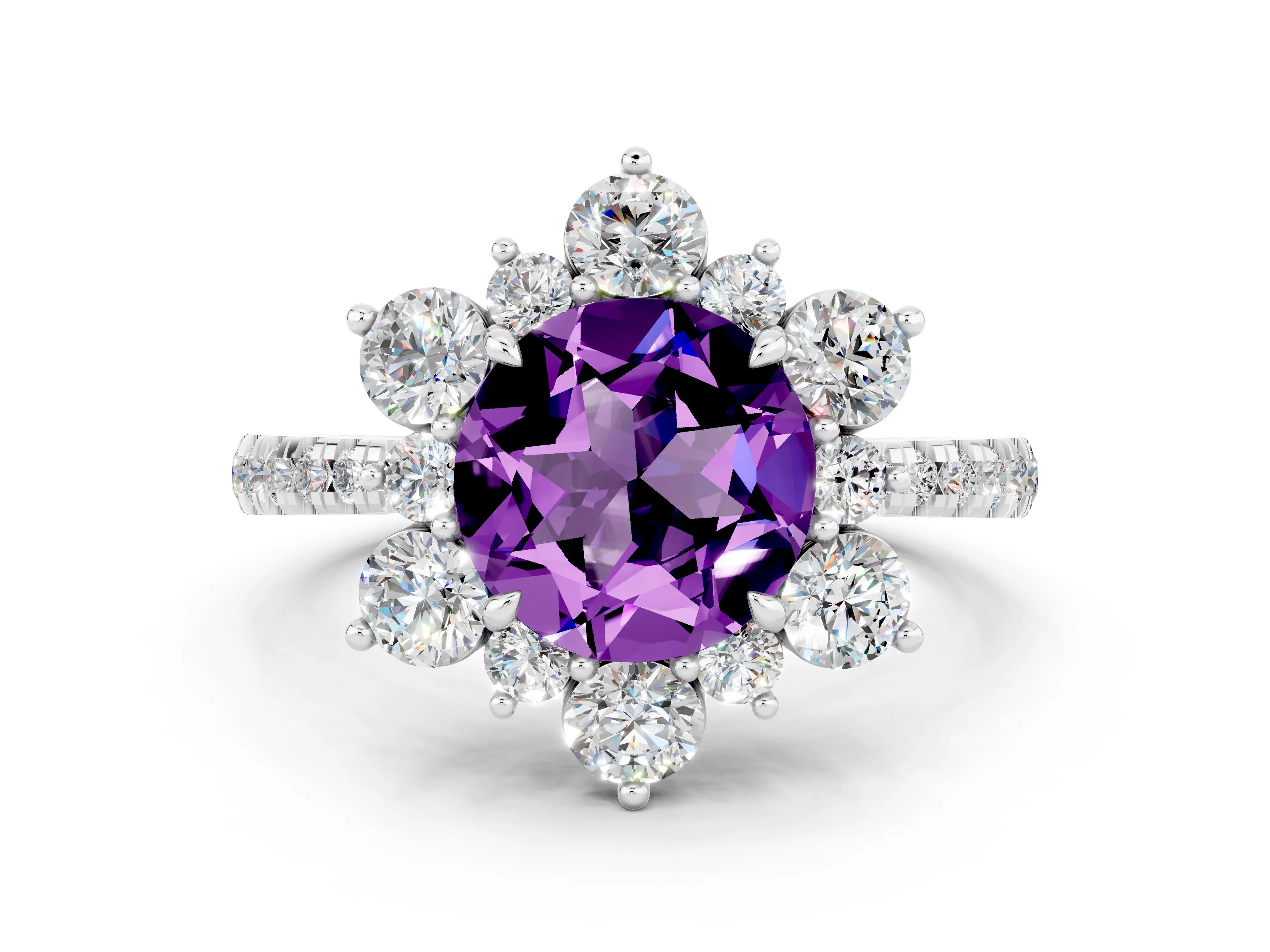 White gold Round Cut Cut Diamond Floral Halo Pave Band with Prong Setting