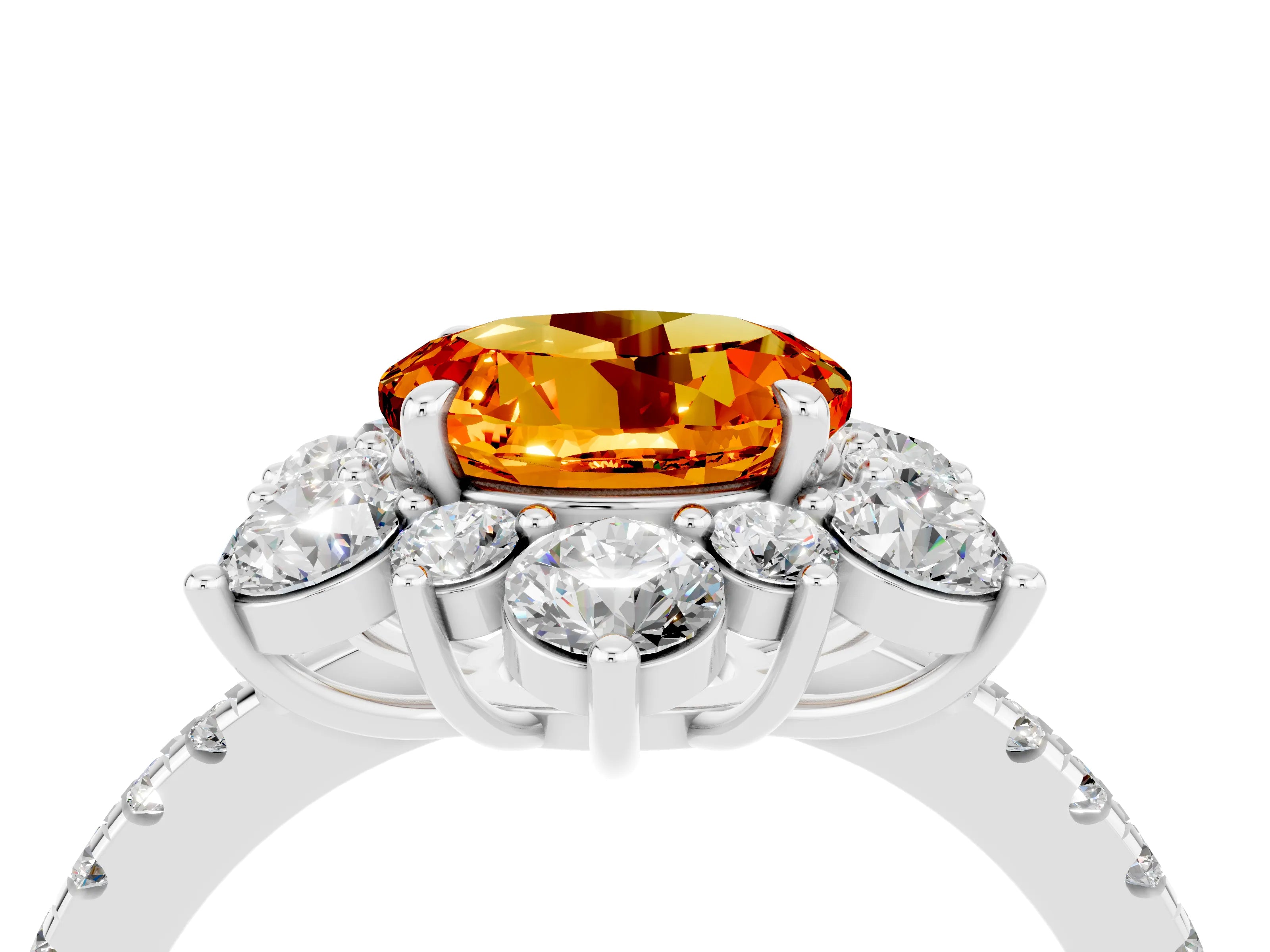 White gold Round Cut Cut Diamond Floral Halo Pave Band with Prong Setting_4