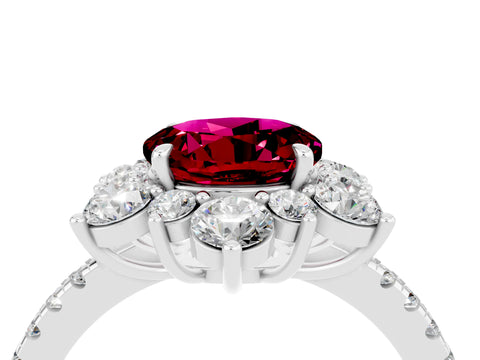 White gold Round Cut Cut Diamond Floral Halo Pave Band with Prong Setting_4