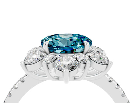 White gold Round Cut Cut Diamond Floral Halo Pave Band with Prong Setting_4