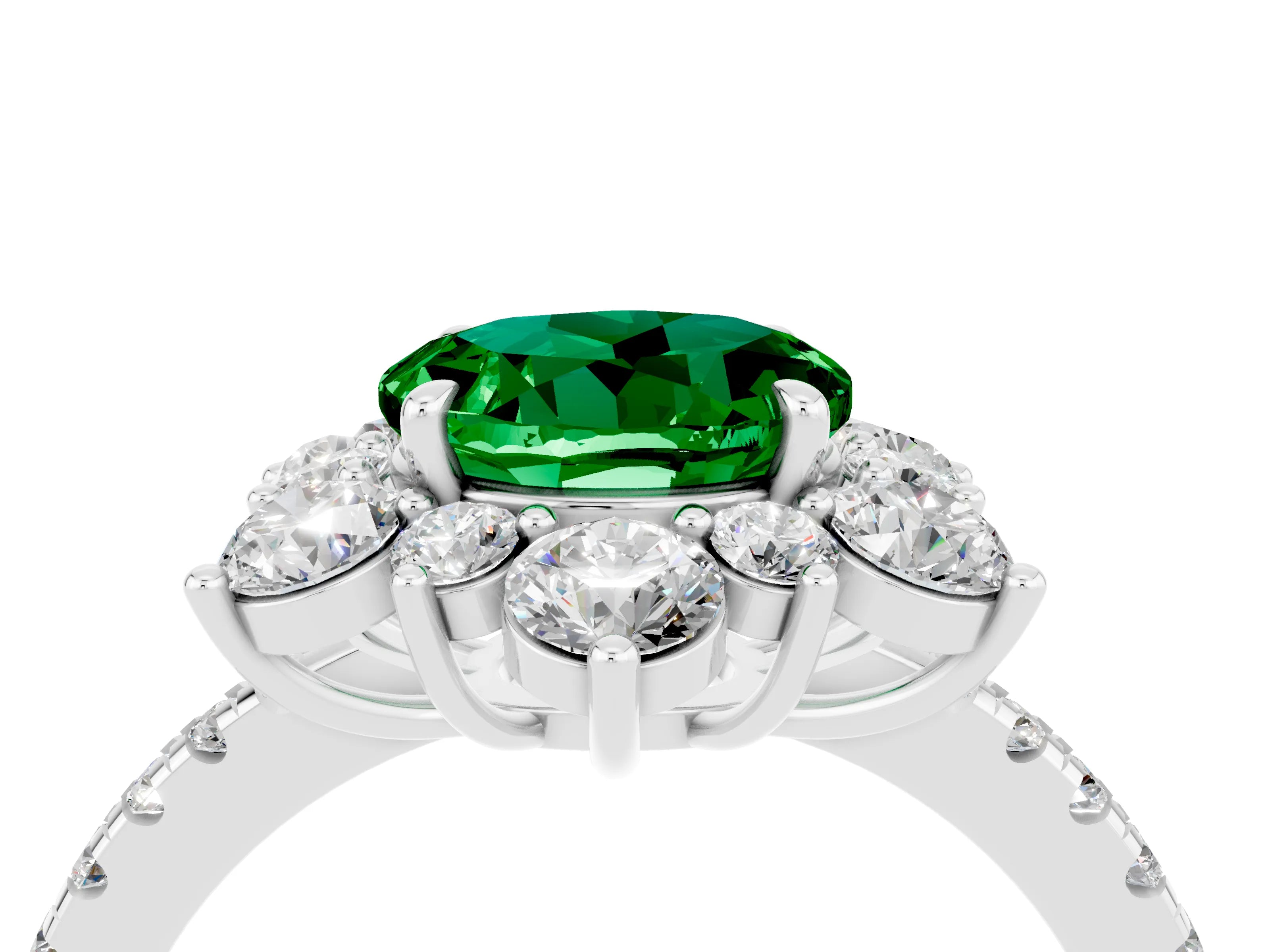 White gold Round Cut Cut Diamond Floral Halo Pave Band with Prong Setting_4