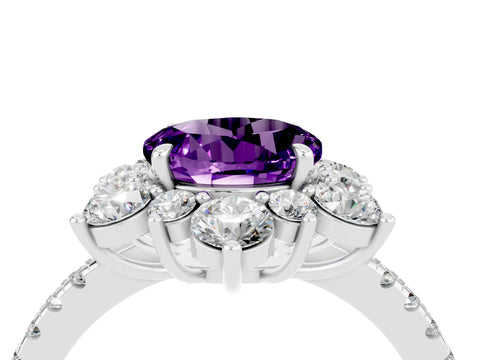White gold Round Cut Cut Diamond Floral Halo Pave Band with Prong Setting_4