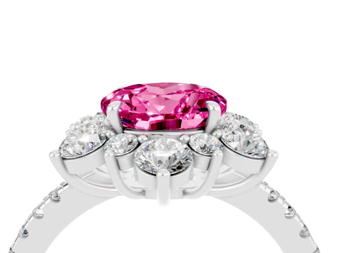 White gold Round Cut Cut Diamond Floral Halo Pave Band with Prong Setting_4
