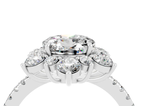 White gold Round Cut Cut Diamond Floral Halo Pave Band with Prong Setting_4
