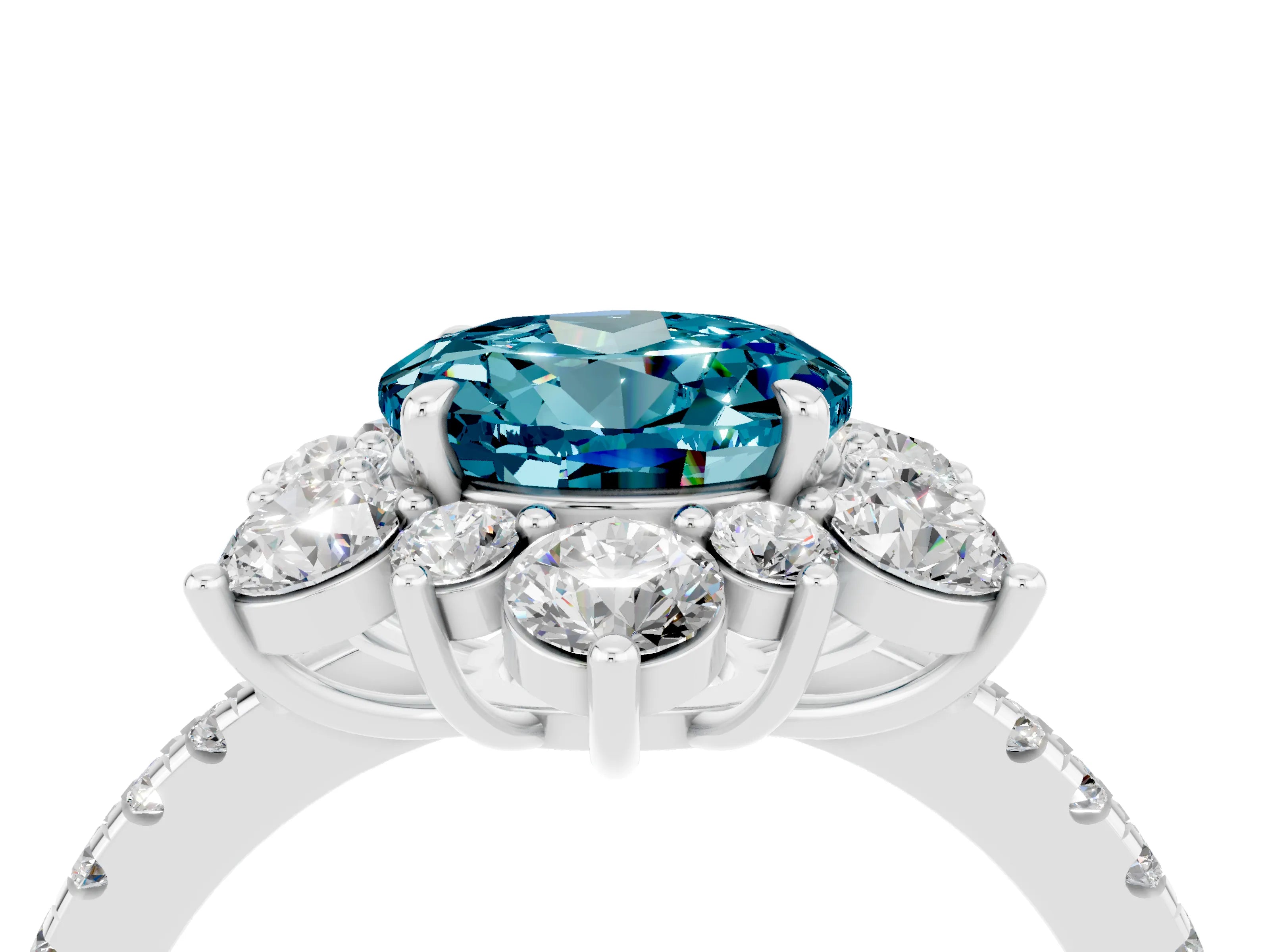 White gold Round Cut Cut Diamond Floral Halo Pave Band with Prong Setting_4