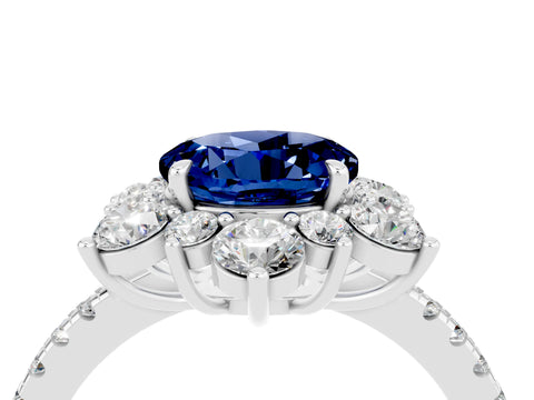 White gold Round Cut Cut Diamond Floral Halo Pave Band with Prong Setting_4