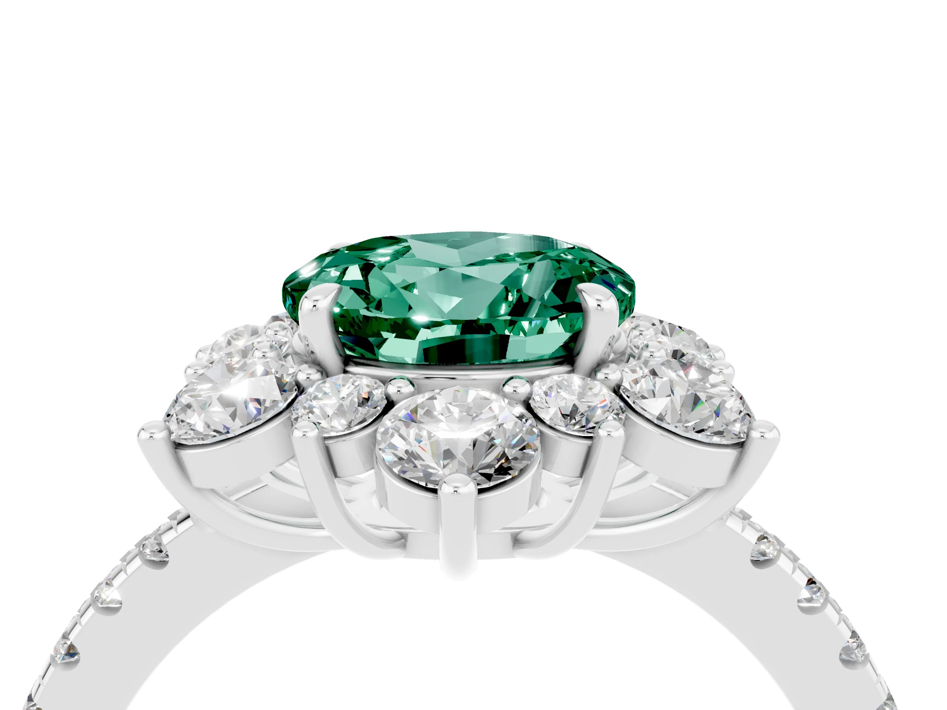 White gold Round Cut Cut Diamond Floral Halo Pave Band with Prong Setting_4